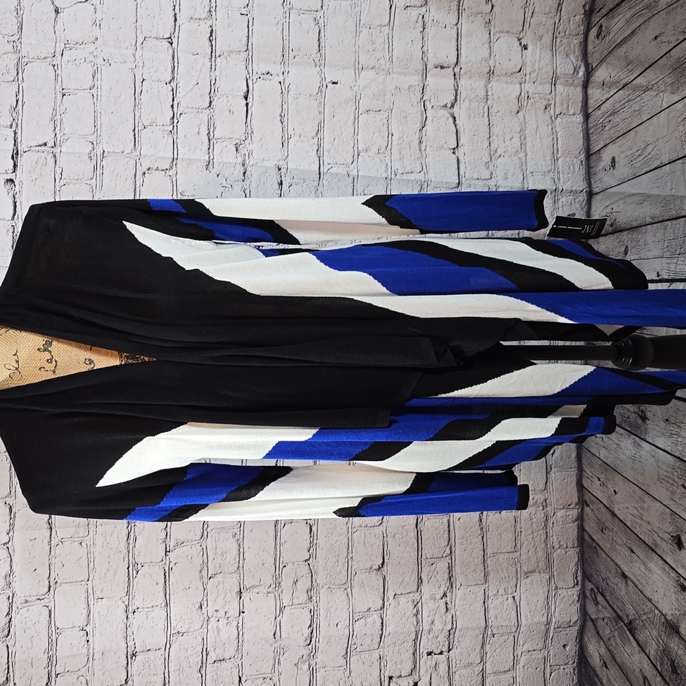 INC International Concepts Black, Blue and White Cardigan Size M NWT